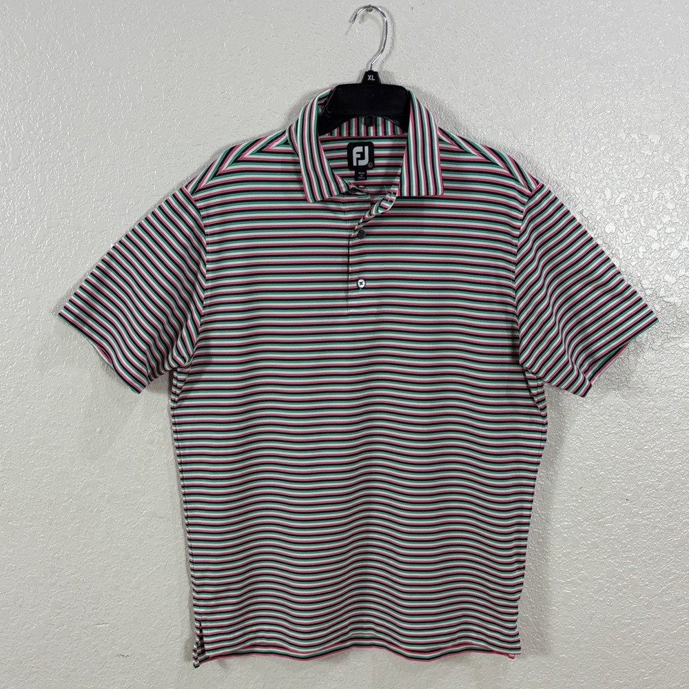 Foot Joy ,Men's Golf Striped Polo Shirt - Black,Pink,Green, Size L - Picture 3 of 15